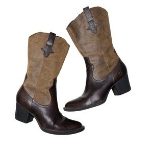BORN Sonoma Leather Western Boots Brown Two Tone Size 9